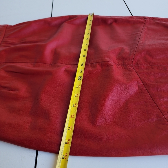 Red Genuine Leather Midi Skirt - Picture 4 of 11